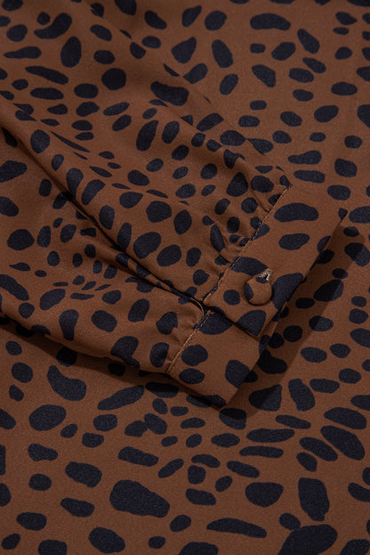 Leopard Ruffle Puff Sleeve Blouse