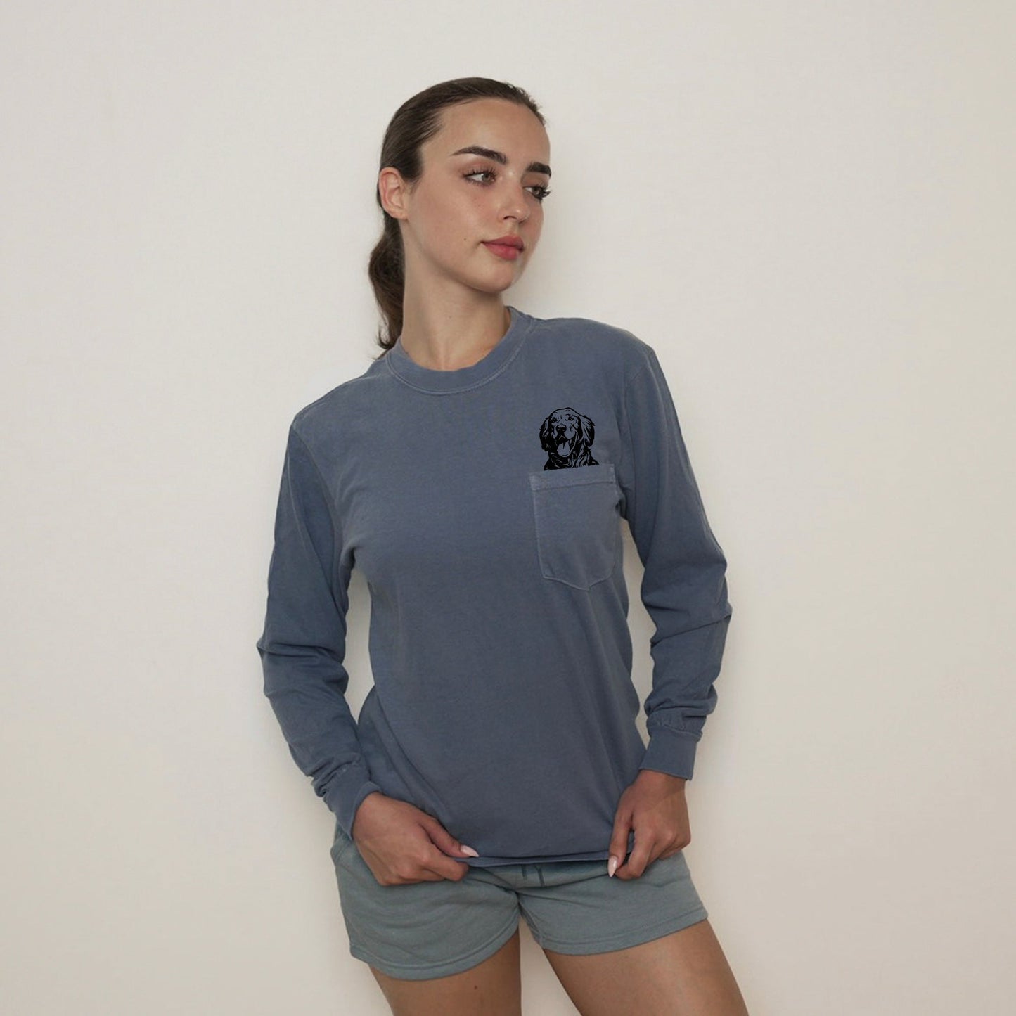 Comfort Colors Golden Retriever Dog Mom Pocket Long Sleeve Shirt