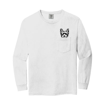 Comfort Colors Yorkshire Terrier Yorkie Dog Mom Pocket Long Sleeve Shirt
