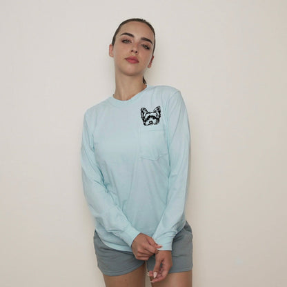 Comfort Colors Yorkshire Terrier Yorkie Dog Mom Pocket Long Sleeve Shirt