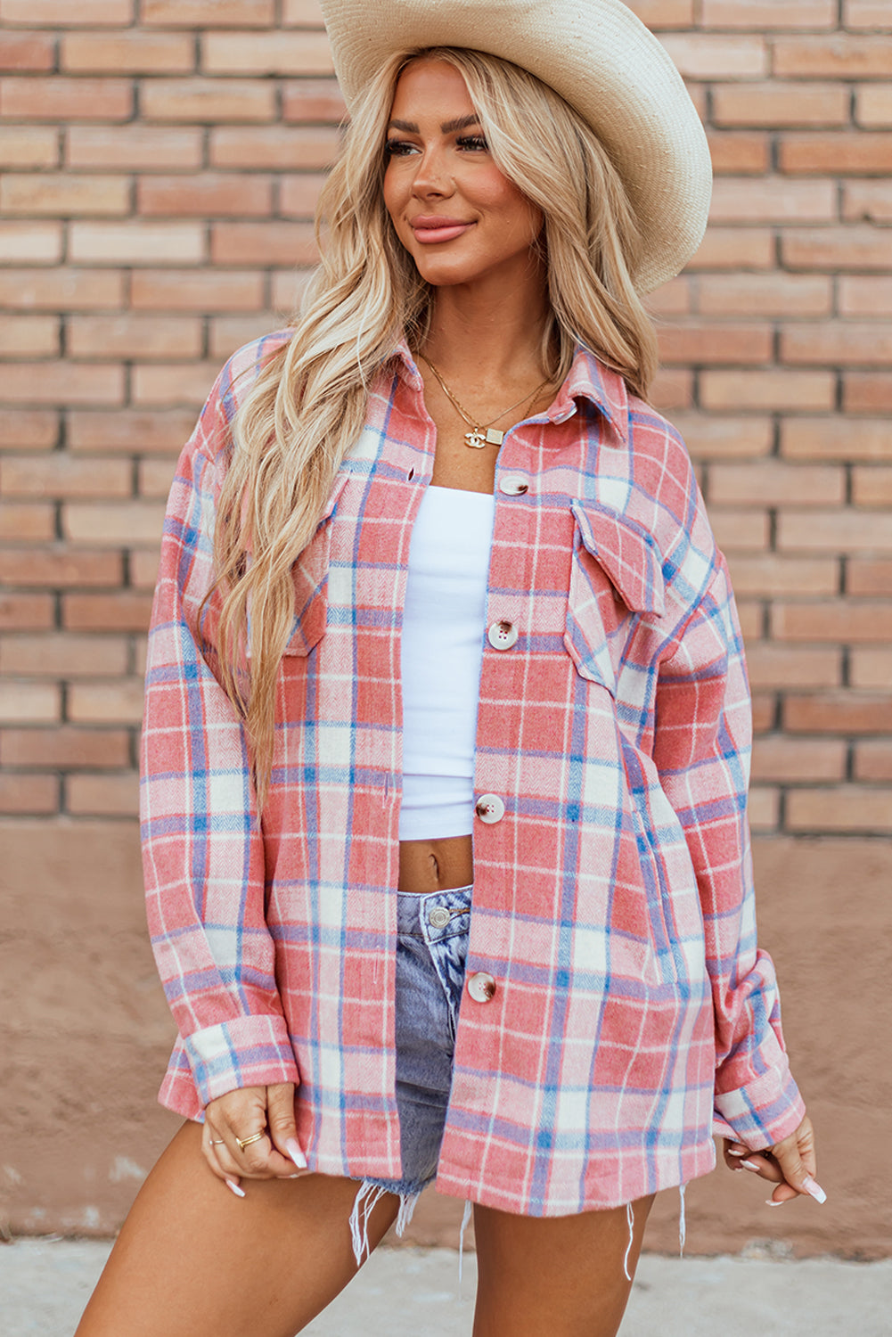 Natalie Plaid Button Up Shacket - Aaria Tees