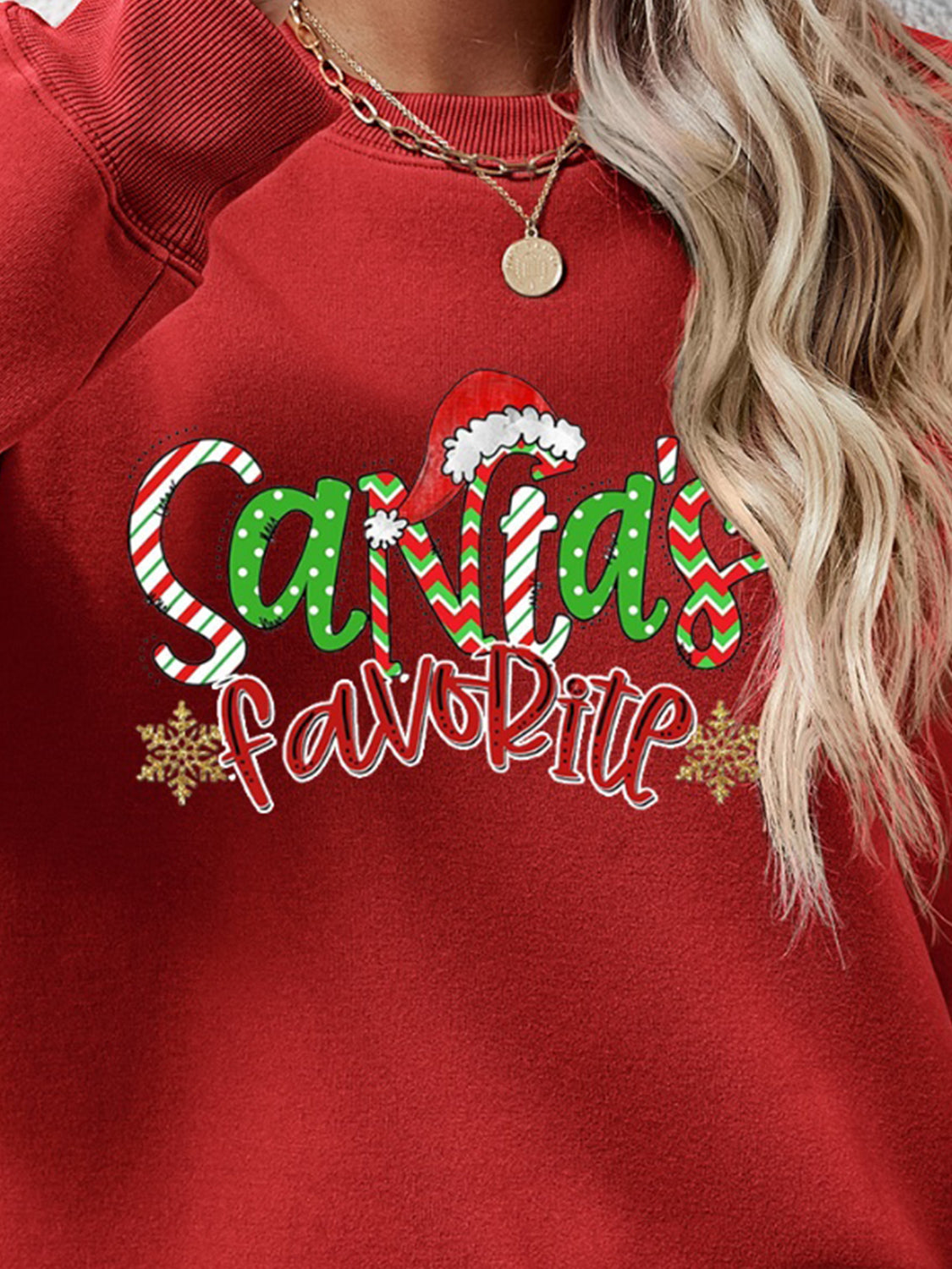 Letter Graphic Round Neck Long Sleeve Sweatshirt - Aaria Tees