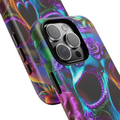 Neon Skull and Roses Vibrant Tough Phone Case