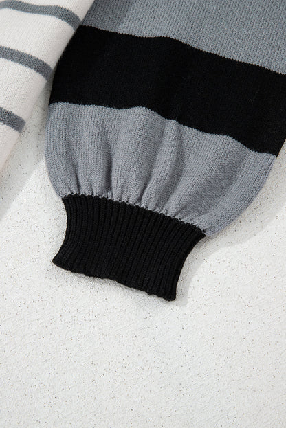 Orange Striped Colorblock Pullover Sweater