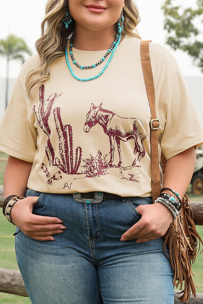 Parchment Western Burro Cactus Crew Neck Graphic Tee - Aaria Tees