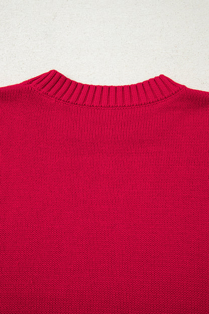 Fiery Red MERRY Letter Pattern Christmas Holiday Baggy Sweater