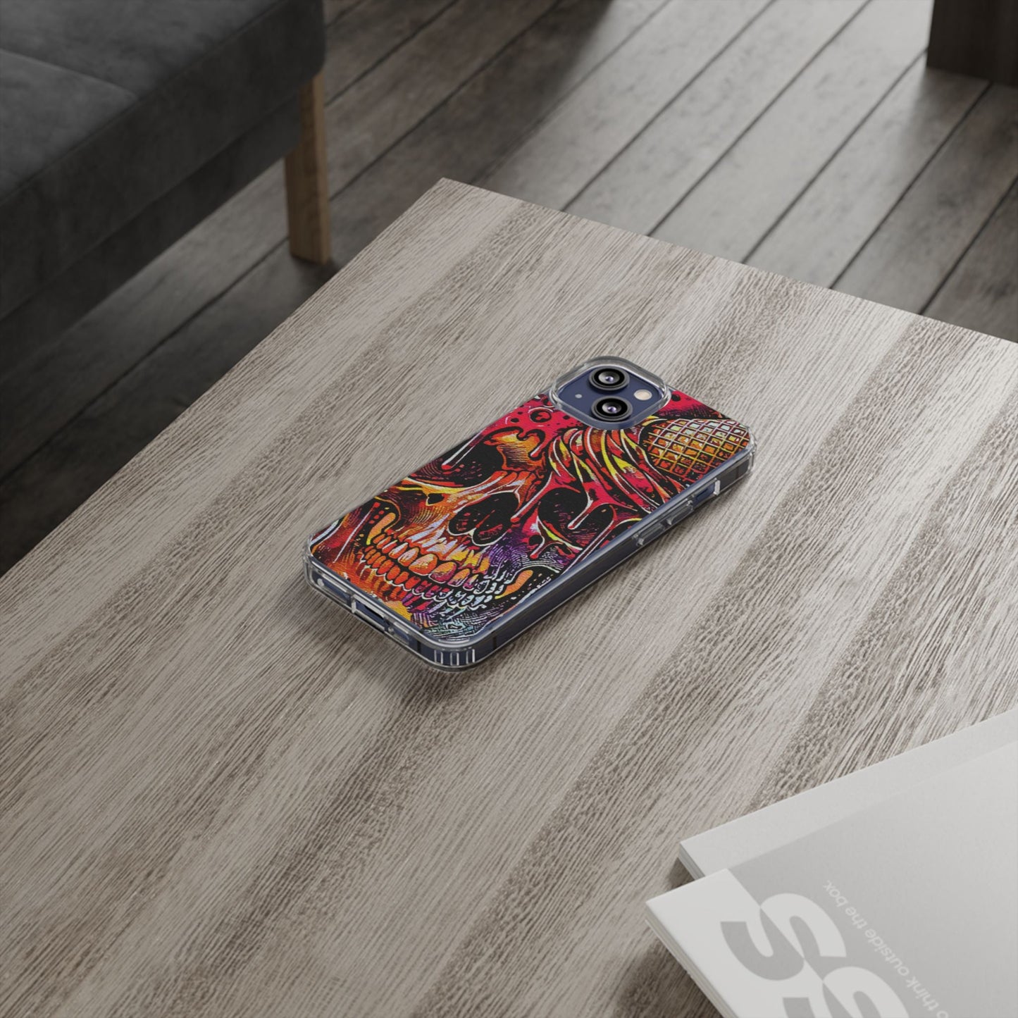 Neon Ice Cream Skull Clear Phone Case