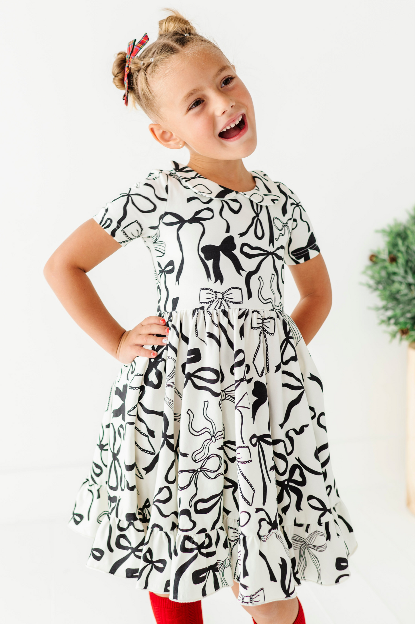 Cream Preppy Bow | Collard Twirl Dress