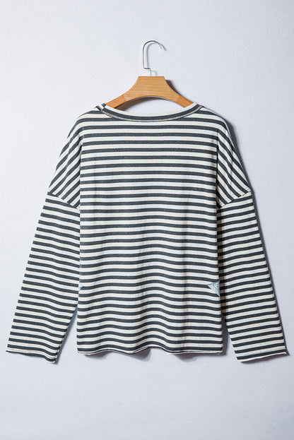 Plus Size Stripe Star Stitch Long Sleeve Top