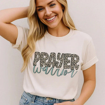 Prayer Warrior Tee, Faith, Inspiration, Leopard Print