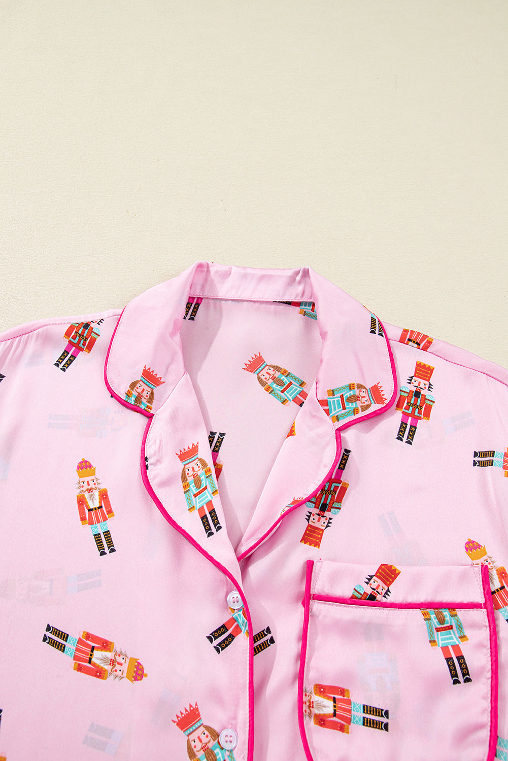 Christmas Nutcracker Contrast Trim Bow Tie Pajama Set