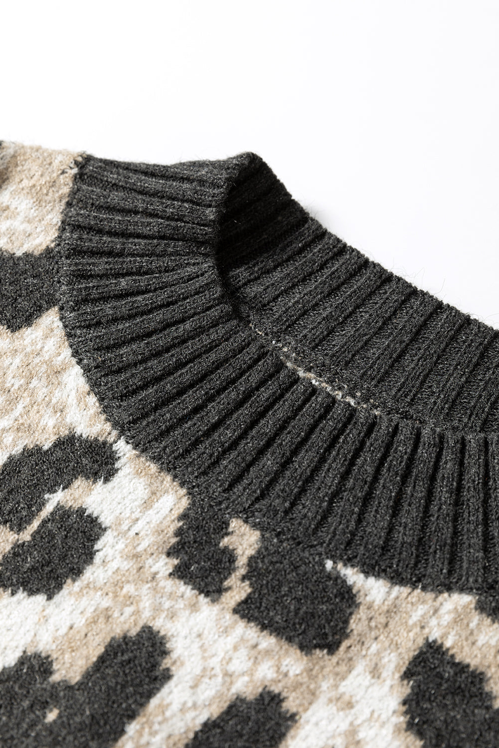 Leopard Contrast Trim Drop Shoulder Sweater