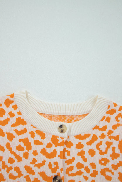 Orange Leopard Drop Shoulder Knitted Cardigan
