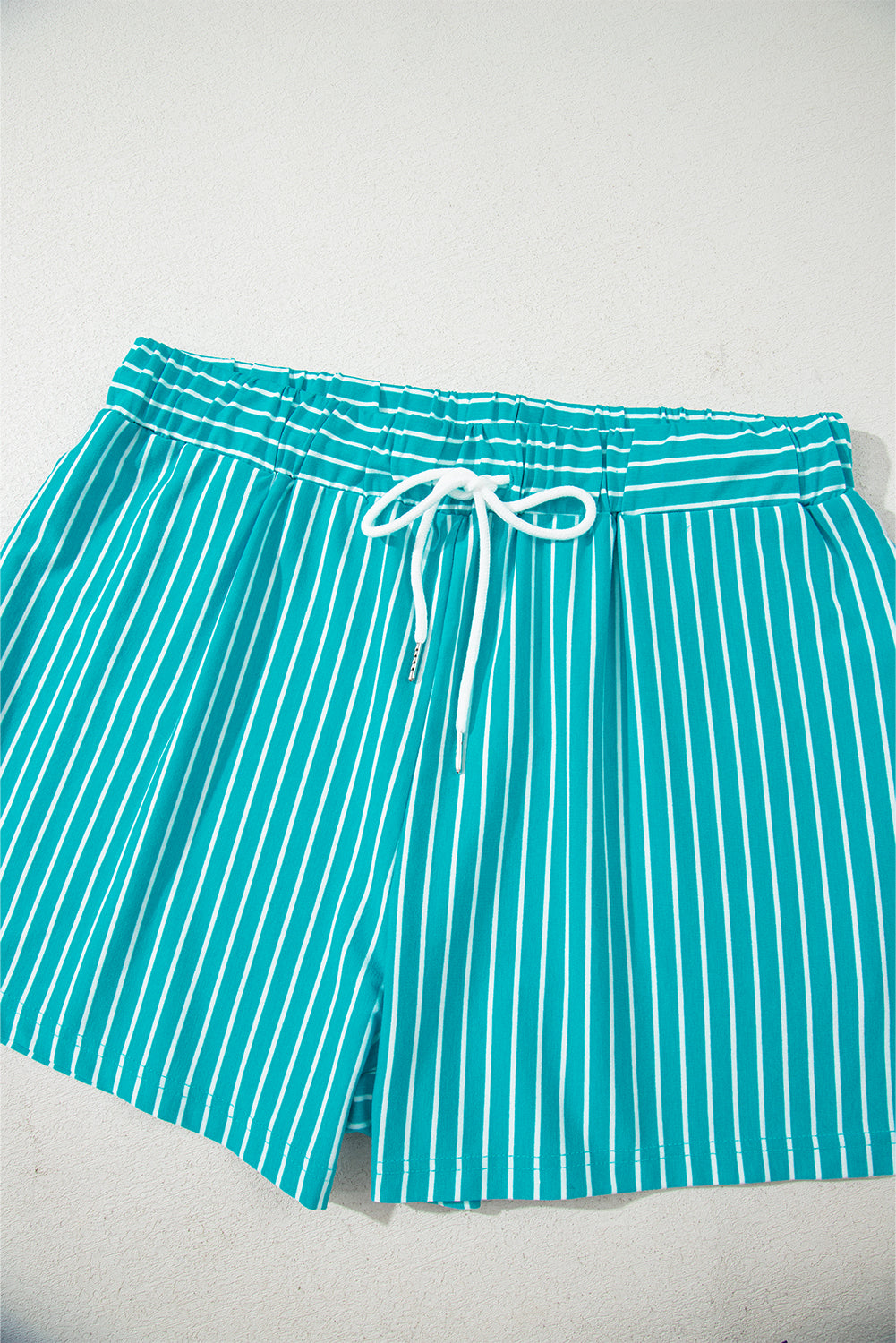 Sky Blue Stripe V Neck Tee and Casual Short Set