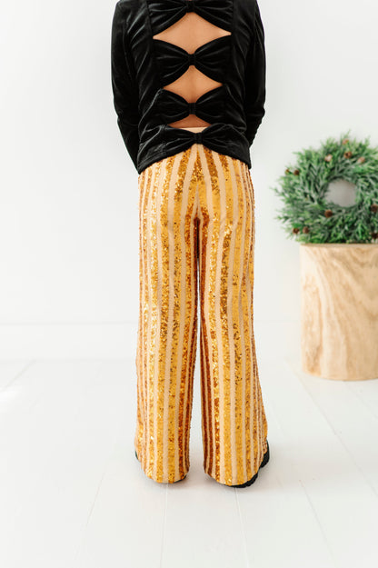 Gold Sequin Stripe | Wide-Leg Pants