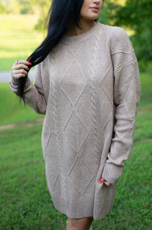 Aura Cable Knit Sweater Dress Threaded Pear