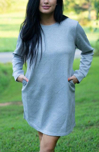 Quincy Textured Long Sleeve Dress Threaded Pear Aaria Tees