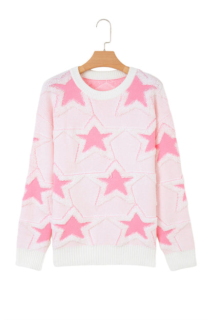 Star Ribbed Trim Drop Shoulder Oversized Sweater