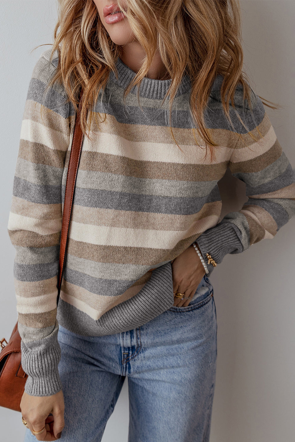 Eliana Stripe Ribbed Sweater Threaded Pear