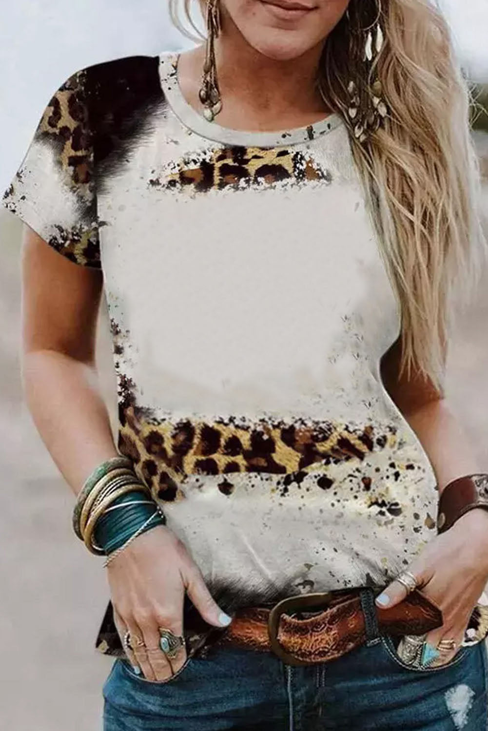 Bleached Leopard Short Sleeve Top Aaria Tees