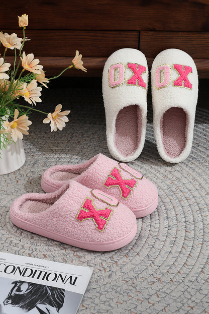 Pink XOXO Letter Graphic Plush Winter Slippers