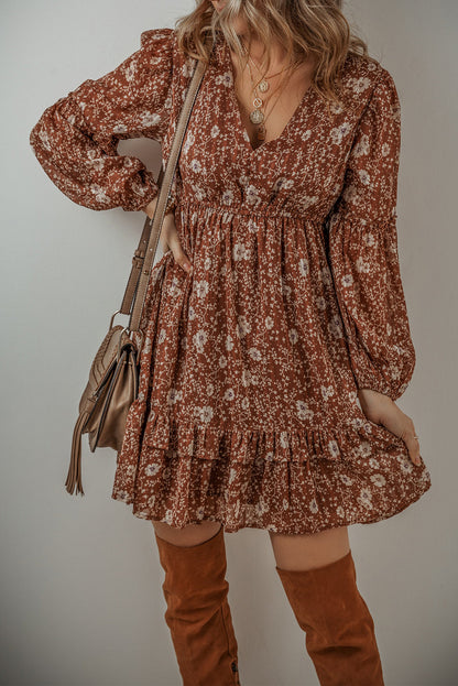 Ashley Boho Floral Puff Sleeve Mini Dress - Aaria Tees