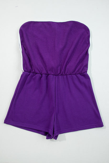 Tillandsia Purple Varsity Stripe Detail Drop Shoulder Pullover Mini Skirt Set