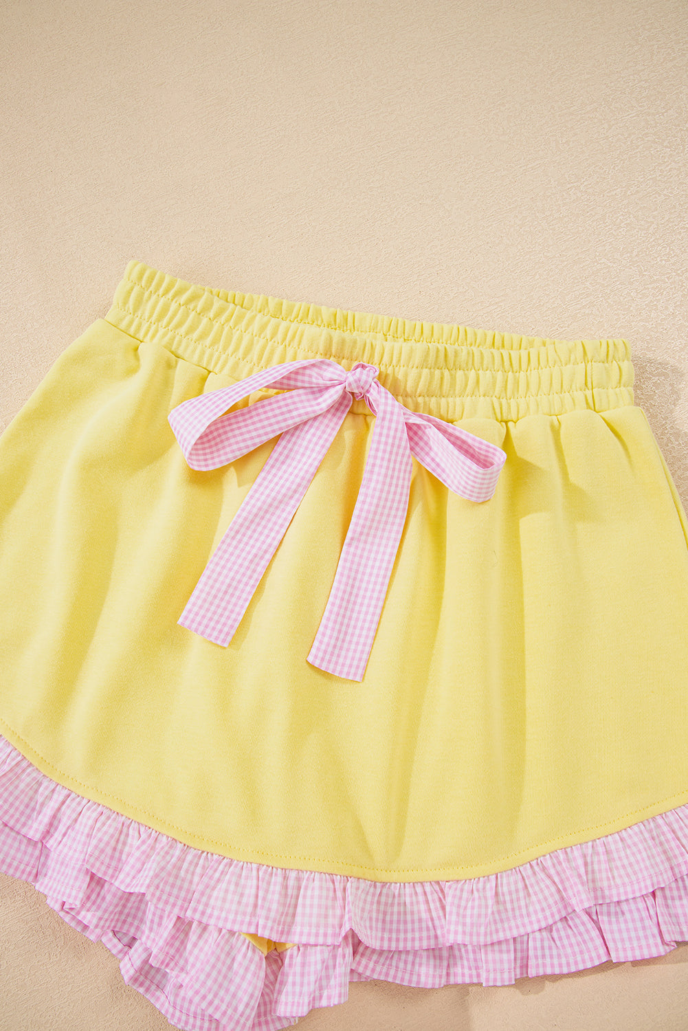 Ruffle Trim Patchwork Pullover and Shorts Set