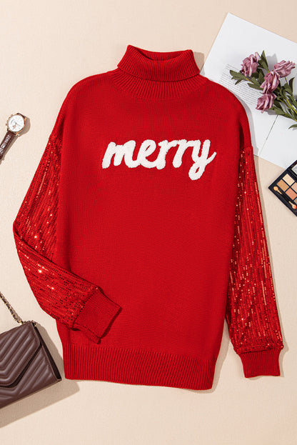 Christmas Merry Sequin Turtleneck Sweater