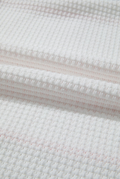 Plus Size Stripe Leopard Patchwork Waffle Knit Buttoned Hoodie