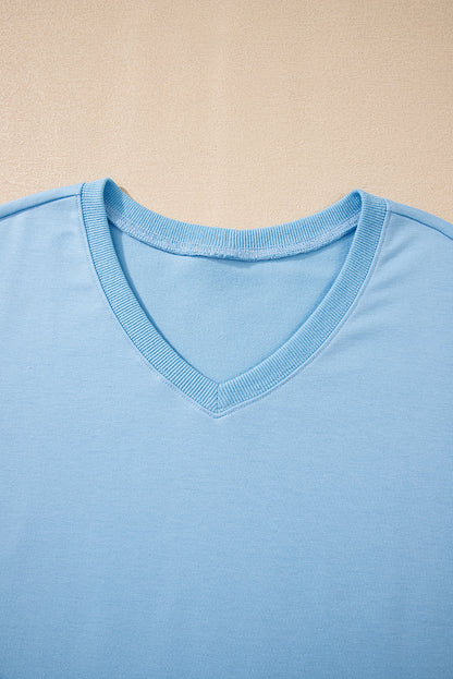 Solid V-Neck Tee and Drawstring Shorts Set