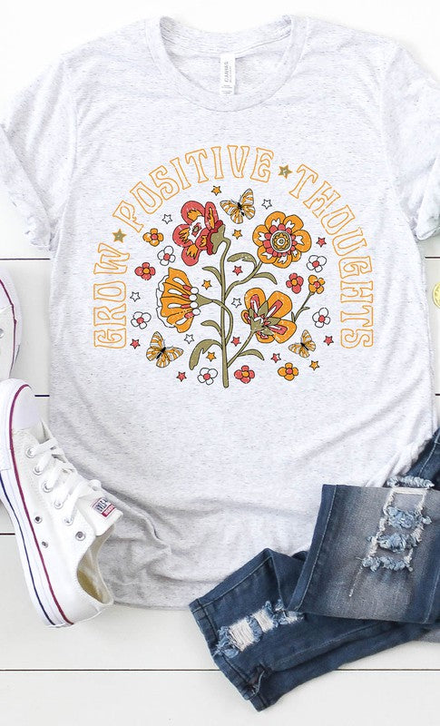 Retro Grow Positive Thoughts Floral Graphic Tee - Aaria Tees