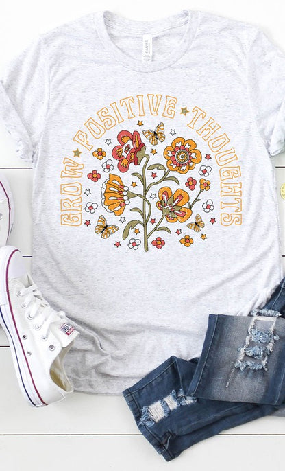 Retro Grow Positive Thoughts Floral Graphic Tee - Aaria Tees