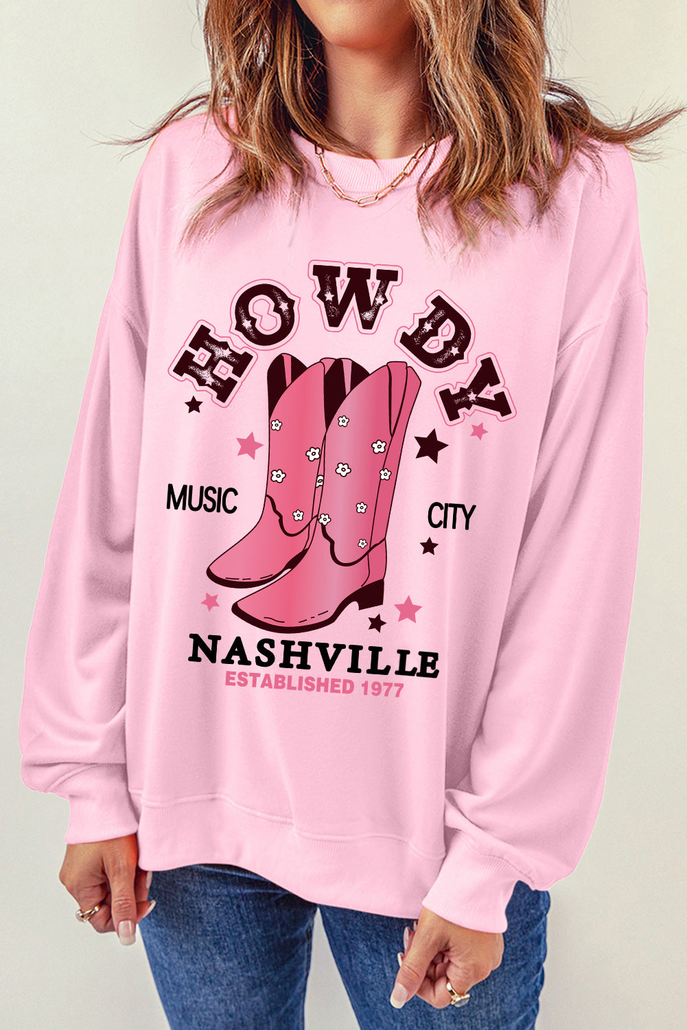 Cowboy Boots Graphic Dropped Shoulder Sweatshirt Trendsi