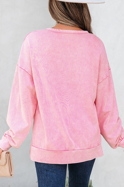 Light French Beige Mineral Wash Big Bow Patchwork Pullover Sweatshirt