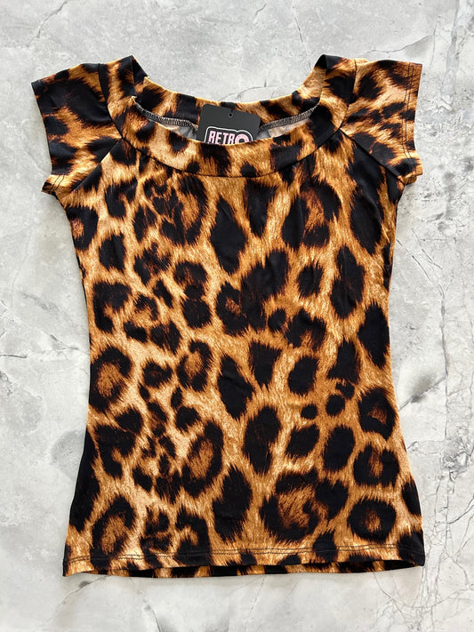 Retro Boat Neck Top in Leopard Aaria Tees