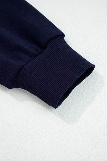 Navy Blue CLASSY UNTIL KICKOFF Plush Letter Patched Loose Sweatshirt