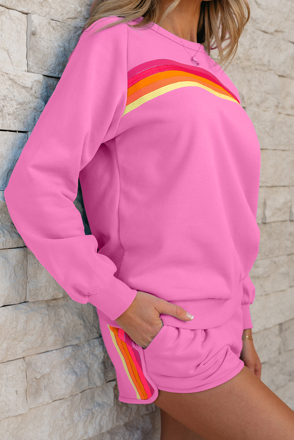 Colorblock Stripe Pullover and Shorts Set