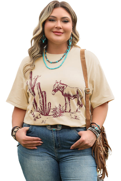 Parchment Western Burro Cactus Crew Neck Graphic Tee - Aaria Tees