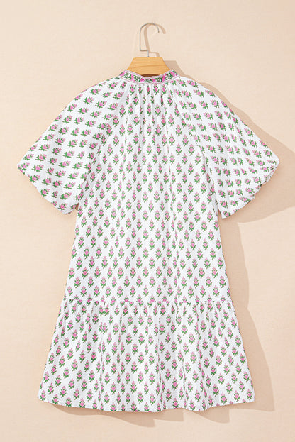 Jaycee Floral Neck Tie Ruffled Dress