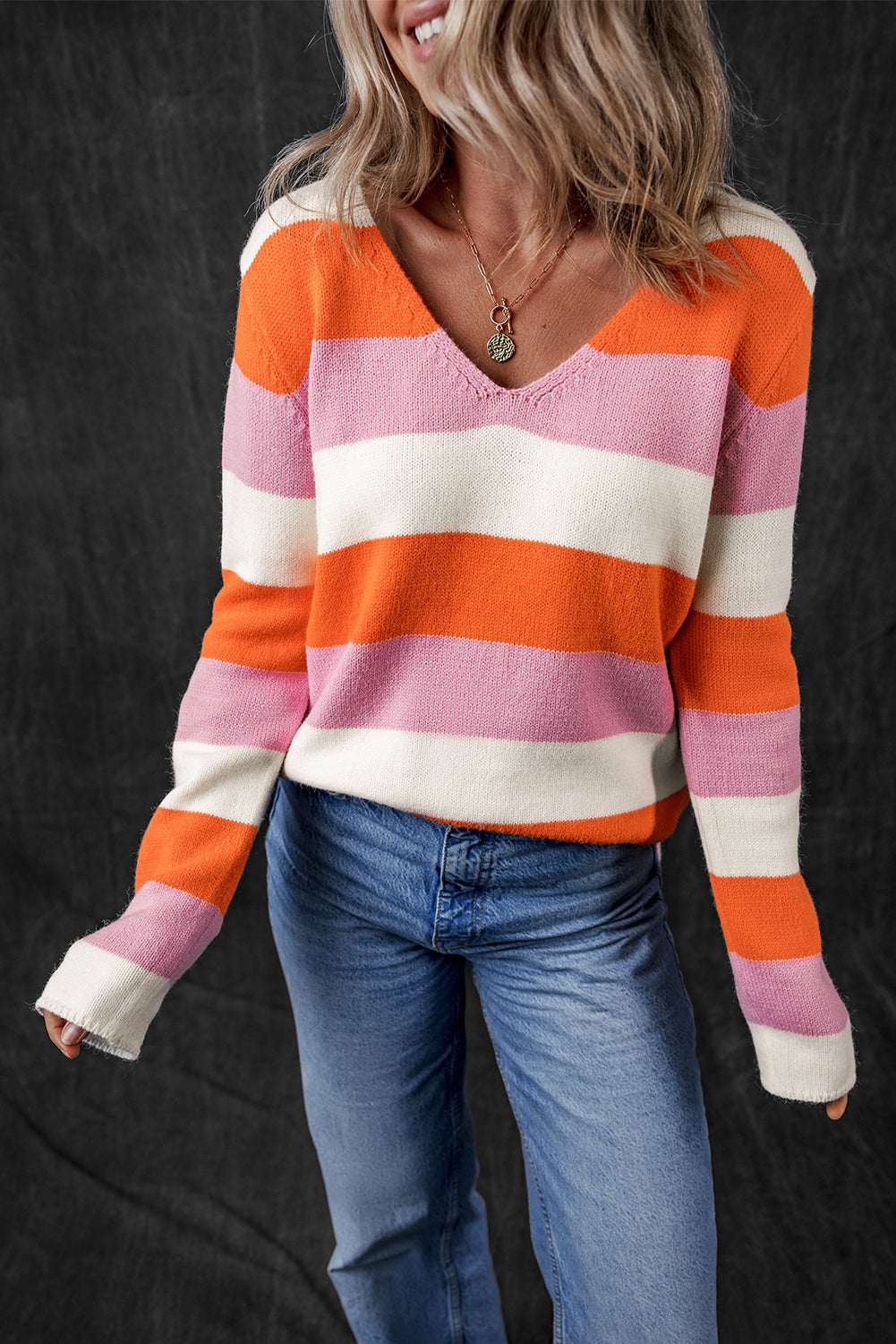 Laylani Stripe Casual Sweater Threaded Pear