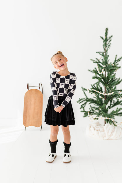 Checkered Bow | CROPPED Bow Back Long Sleeve Top