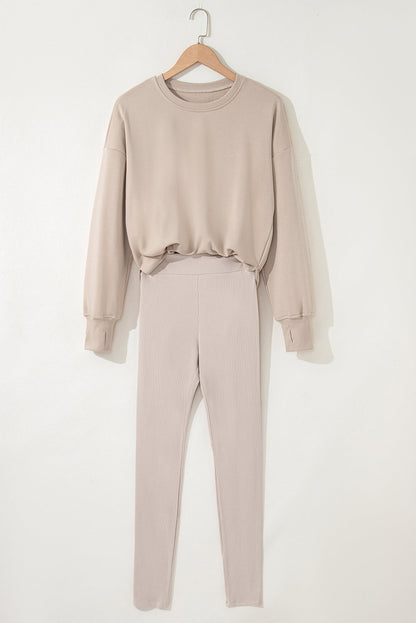 Solid Side Slit Sweatshirt and Leggings Set