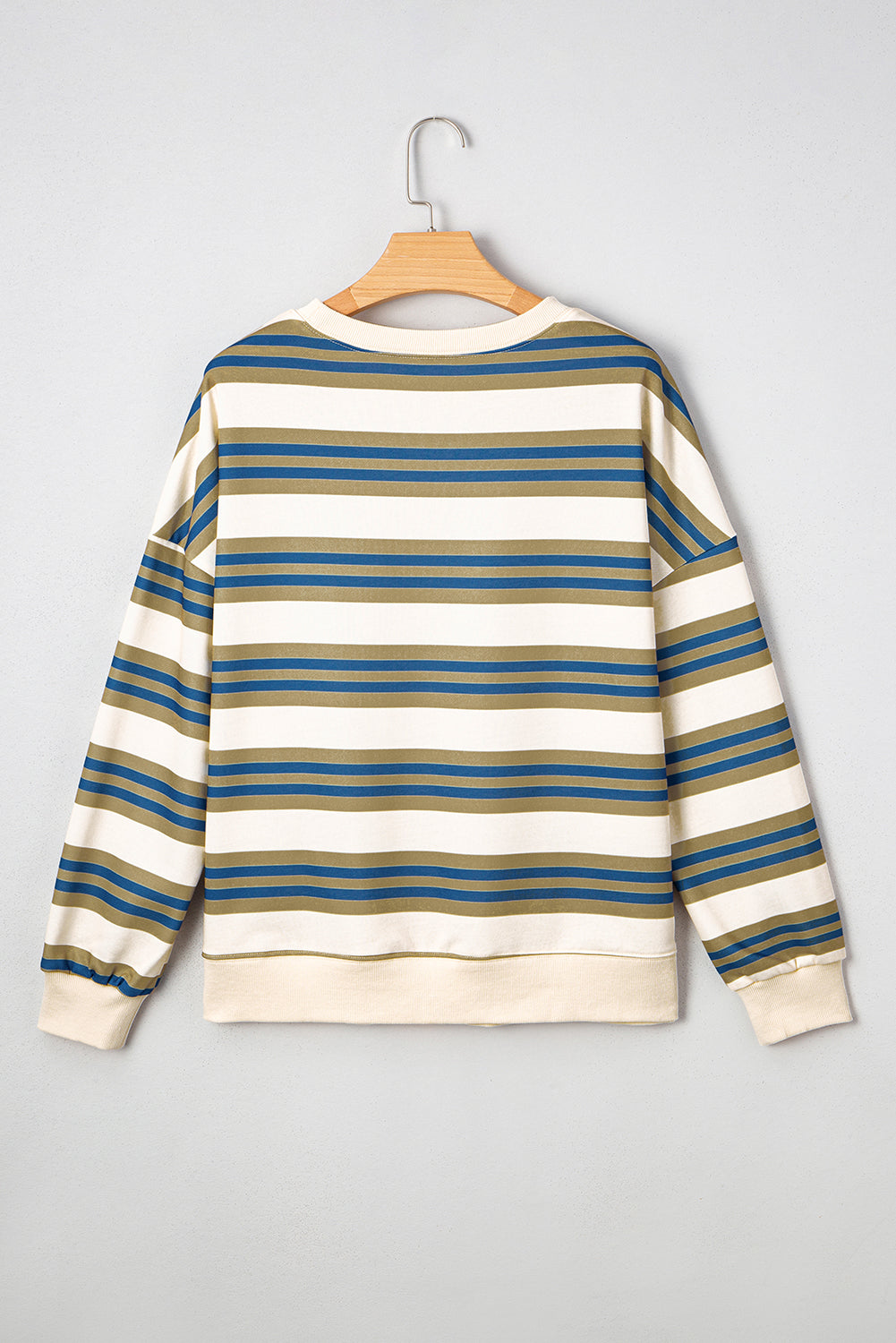 Brown Stripe Crew Neck Drop Shoulder Pullover Sweatshirt