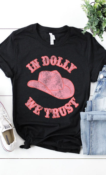 Retro In Dolly We Trust Hat Graphic Tee PLUS - Aaria Tees