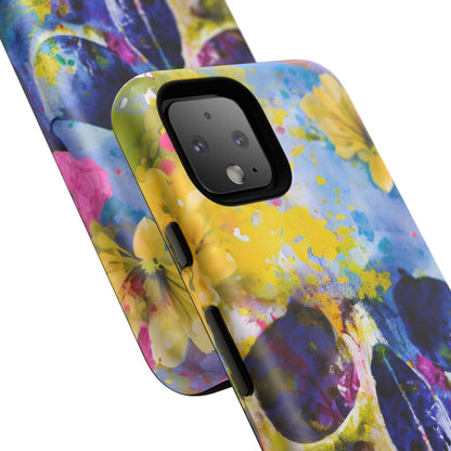 Vibrant Blue Floral Skull Tough Phone Case