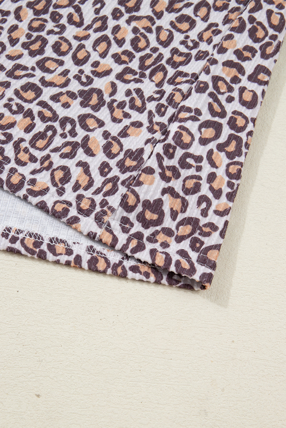 Khaki Leopard Ribbed Long Sleeve Top Drawstring Shorts 2pcs Outfit