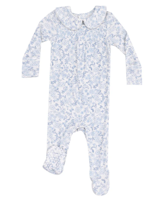 Blue Calico Floral Smocked Peter Pan Footie Sleeper