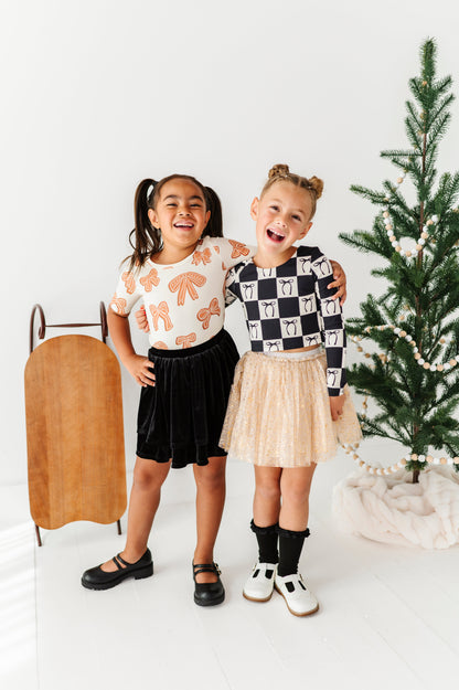 Checkered Bow | CROPPED Bow Back Long Sleeve Top