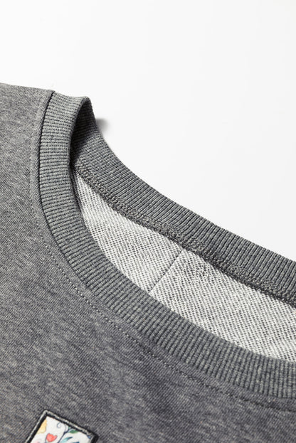 Floral LOVE Reverse Seam Patchwork Long Sleeve Sweatshirt